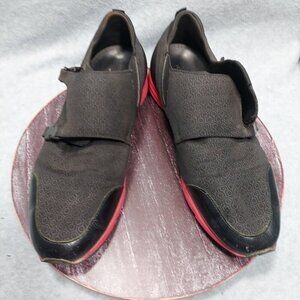 Hugo Mens Black & Red Slip-On Shoes W/ Abstract Pattern & Buckles